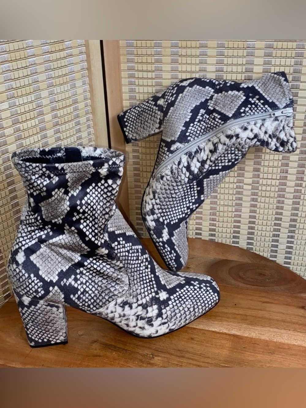 Steve Madden Woman’s 10M Evana Snakeskin Reptile Print Heeled Sock Boots